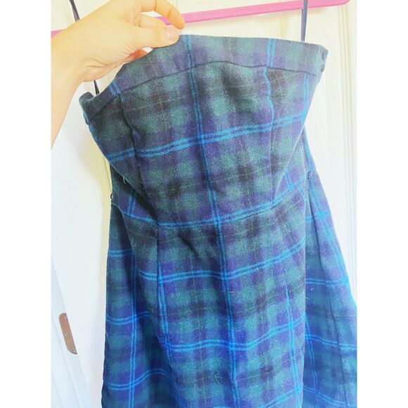 American eagle Strapless Plaid Mini Dress Fall Winter Blue Green Plaid Size 6 - Picture 6 of 6